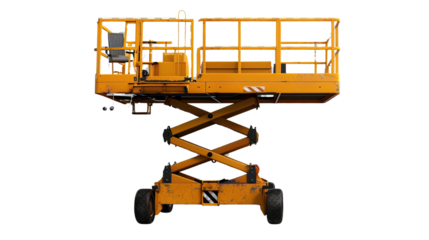 Industrial Lift: A robust industrial lift stands poised, ready for vertical ascent, its sturdy platform and scissor mechanism a testament to engineering and efficiency