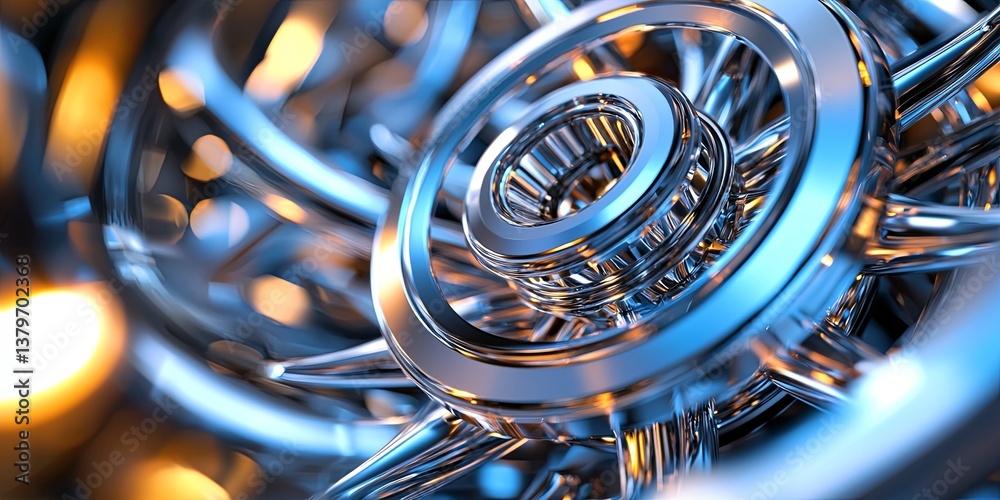 Poster a sleek, chrome-plated metal wheel, its spokes converging in a dynamic spiral, ready to spin into ac