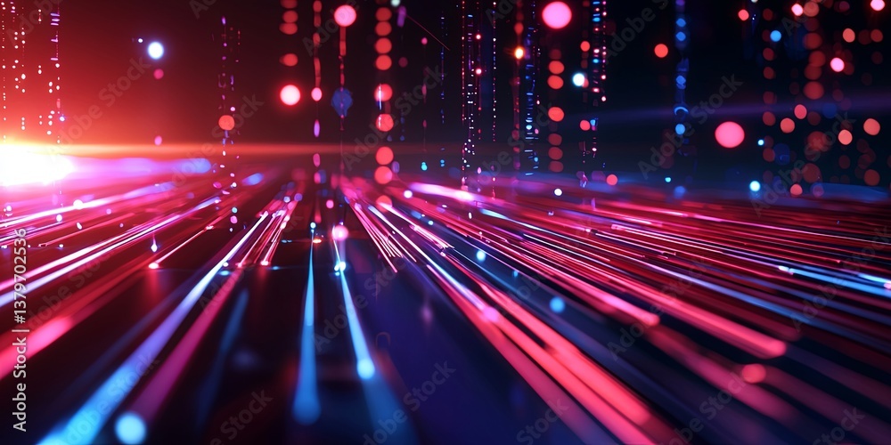 Poster A pulsating, digital line, a symphony of binary code and data flow, stretches across a futuristic canvas, ready to transform into a vibrant banner, captivating poster, or