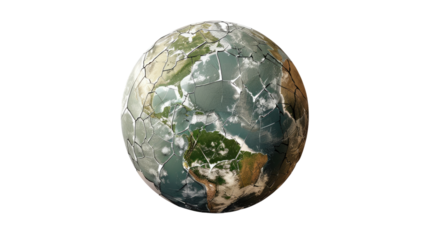 Cracked Earth: A visual representation of environmental concern, showing a cracked Earth globe against a backdrop of a world undergoing change.