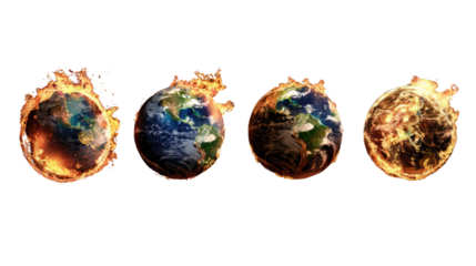 Global Inferno: A series of striking visuals depict Earth consumed by flames, representing the effects of climate change