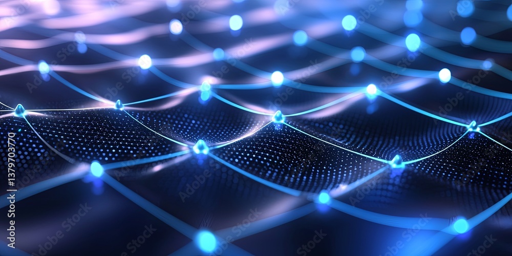 Poster A sleek, blue network of connected dots and lines sprawled across a pristine white background, symbolizing the intricate workings of an AI system, abstract data concepts,