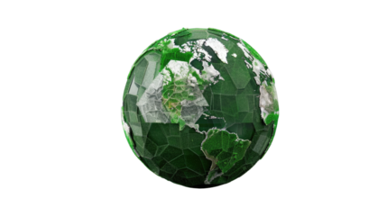 Eco-Conscious Globe: A geometric-style globe, symbolizing the Earth with a strong emphasis on environmental awareness and a call for sustainable practices.