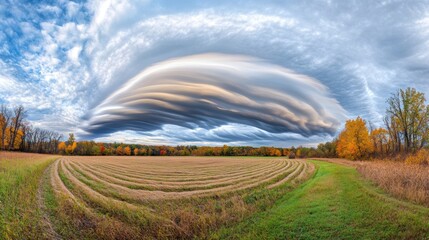 Naklejka premium Autumnal Landscape with Undulatus Asperatus Clouds