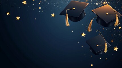 Graduation ceremony with academic caps and shimmering stars celebration