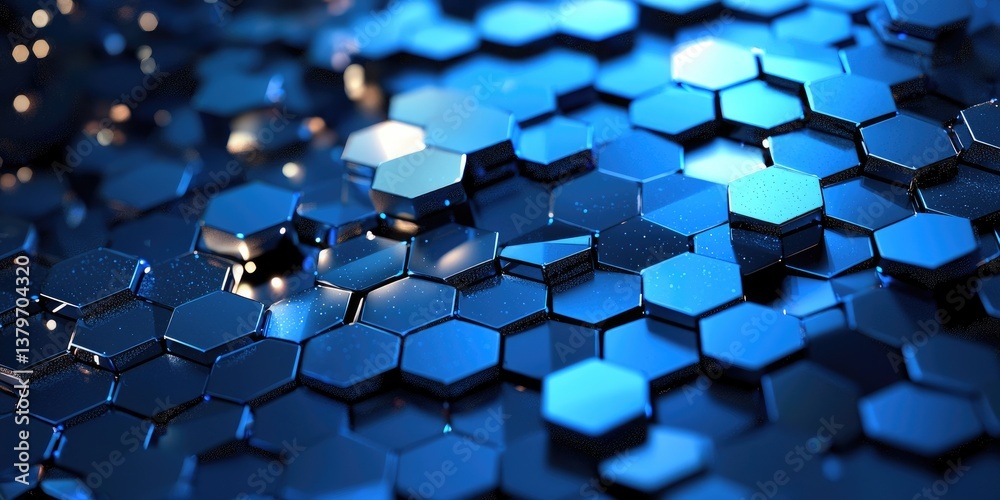 Aufkleber A deep indigo canvas, dotted with shimmering hexagons like celestial seeds, forming a futuristic and enigmatic backdrop that speaks of the power and mystery of blockchain