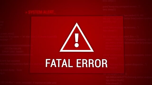 Fatal error message on red screen. Concept of big system failure.