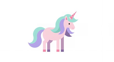 Cute Pink Unicorn Illustration with Pastel Mane and Horn Design