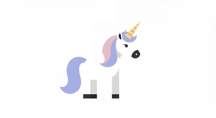 Stylized Cartoon Unicorn Illustration Standing on White Background for Kid's Content