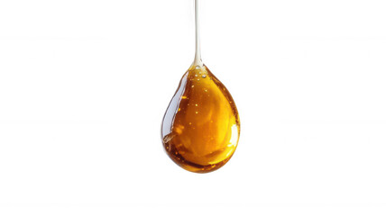 High-Detail Suspended Honey Droplet, Golden and Transparent, White Background