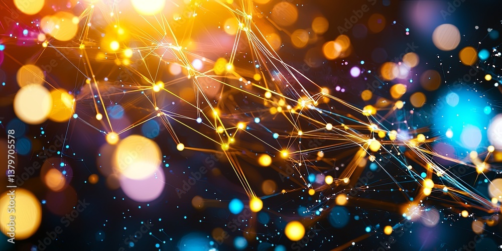 Fototapete a vibrant, futuristic canvas of interconnected nodes and lines, forming an abstract representation o
