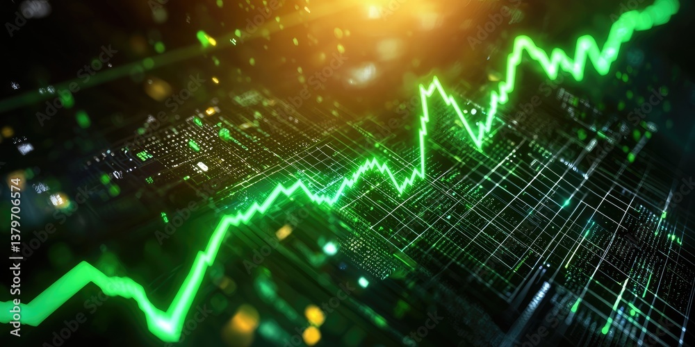 Poster a vibrant green graph, its line soaring upwards, showcased the steady growth of a digital currency. 