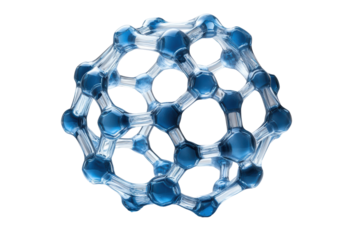 3D molecular structure with blue and transparent elements on a white background