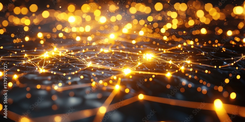 Aufkleber A dark canvas pulsates with a network of glowing dots and intricate lines, a symphony of interconnected devices and the promise of a hi-tech future powered by the brillia