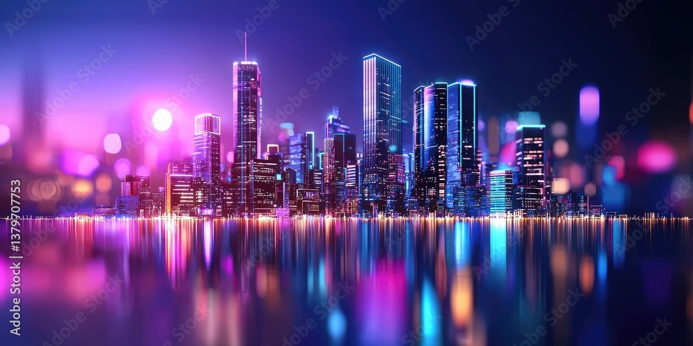 Poster a sleek, futuristic cityscape, built entirely of intricate, interconnected blocks that shimmer and g