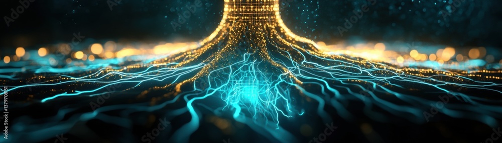 Aufkleber Abstract image depicting vibrant light patterns resembling roots or circuits, creating a dynamic interplay of colors and shapes.