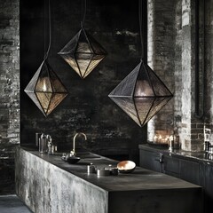 Minimalist Geometric Pendant Lighting Illuminating Rustic Industrial Interior Design