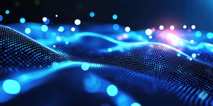 A dynamic backdrop of blue light digital waves, a corporate concept of innovation and progress, evoking a sense of futuristic energy and boundless possibility.