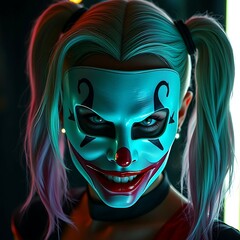 portrait of a young woman with a mask of devil 