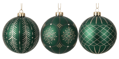 set for green Christmas ball isolated on a transparent background