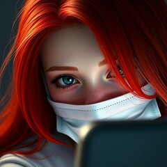Lady with mask and  red hair 