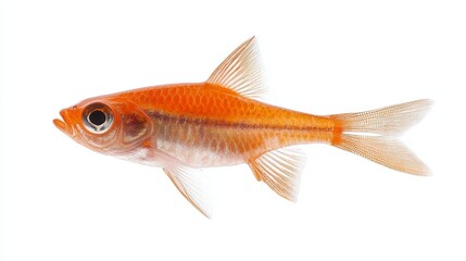 Fototapeta premium Vibrant goldfish in pristine white background, a captivating underwater portrait