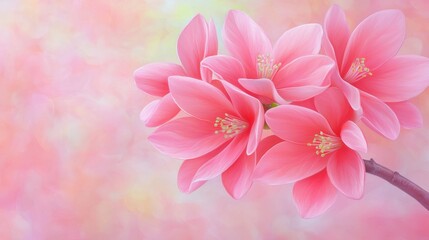 Fototapeta premium Closeup of a pink flower with blurred background, serene nature wallpaper 