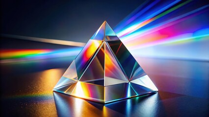Illuminated Crystal Pyramid Refracting Light into a Spectrum of Vibrant Colors