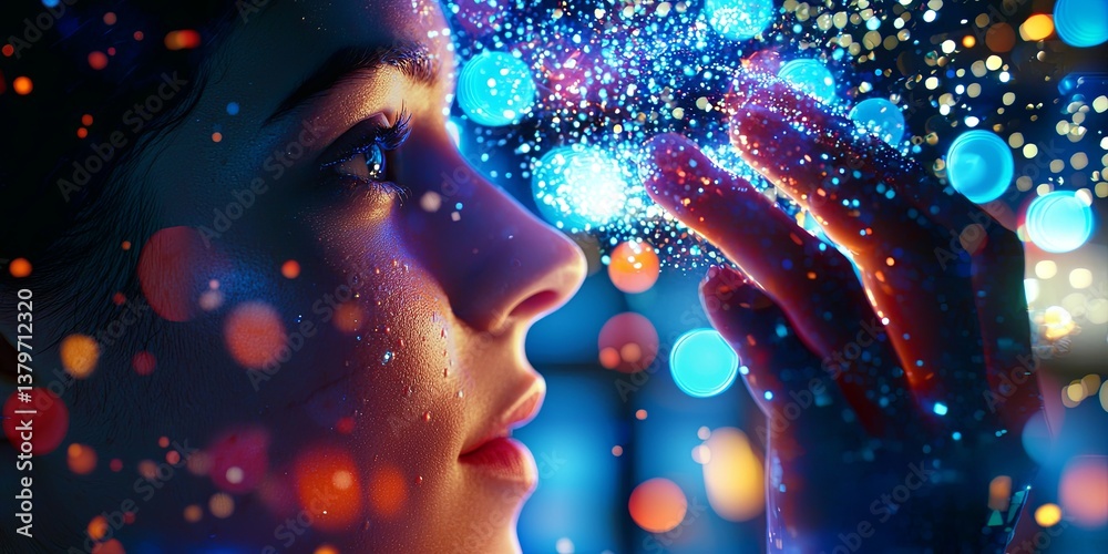 Aufkleber A mesmerizing symphony of shimmering, translucent particles flows through the digital ether, representing the intricate workings of nanomedical technology and the vibrant