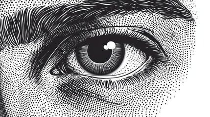 Intriguing Gaze: A Black and White Stipple Illustration of a Human Eye