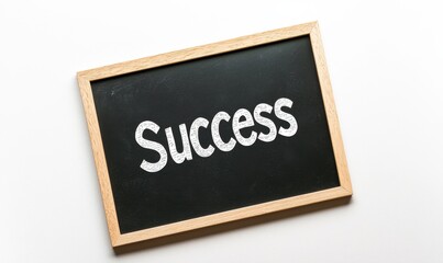 Obraz premium Success Chalkboard Message in Wooden Frame on White Background Studio Shot