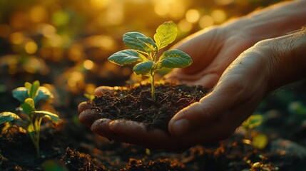 Fototapeta premium Nurturing New Life: Hands Holding Seedling. Generative AI