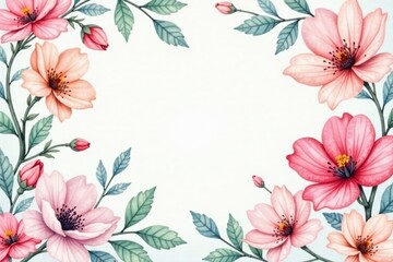 Fototapeta premium Delicate watercolor floral pattern, pastel shades, soft focus, leaf, invitation