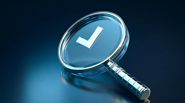 Magnifying glass and checkmark icon Represents document verification focusing on checking the authenticity of documents or adherence to company rules and policies