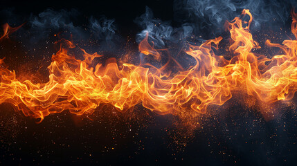 Fire flames on black background. Blaze fire flame background and textured