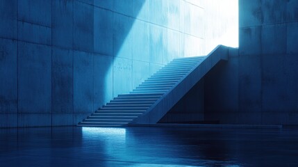 Obraz premium Sunlit concrete staircase leading to bright exit in a dark, empty building.