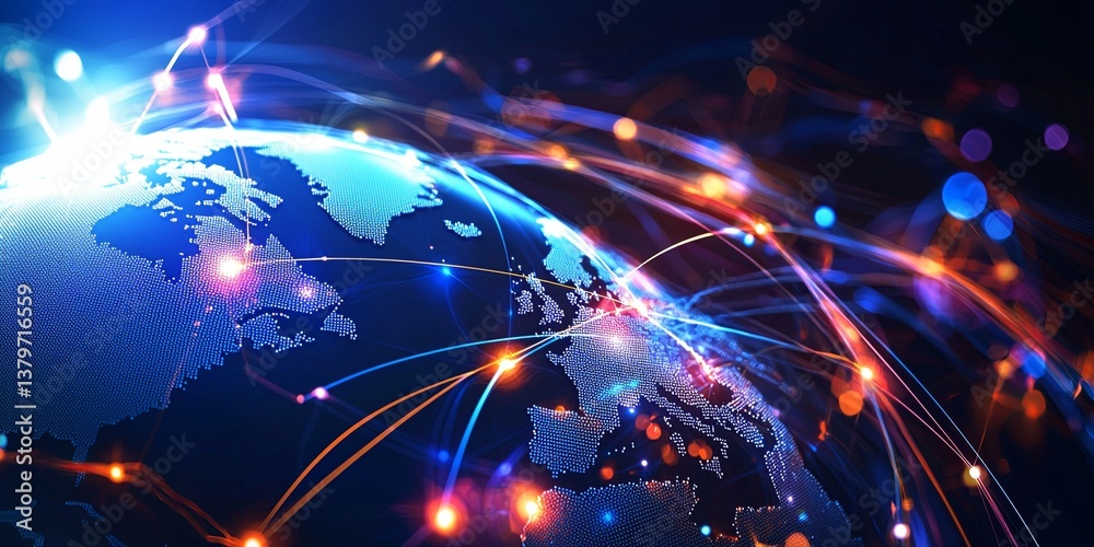 Aufkleber A vibrant global map, where points of interconnected lines represent the pulse of international trade and communication, capturing the essence of global business in a dyn