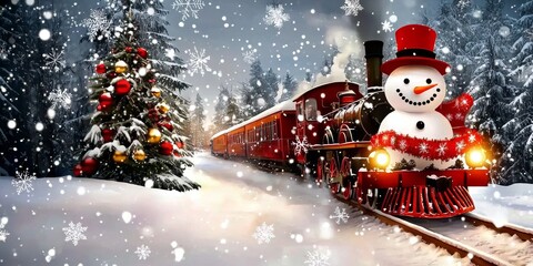 Obraz premium The scene features a snowy landscape with a charming train. 