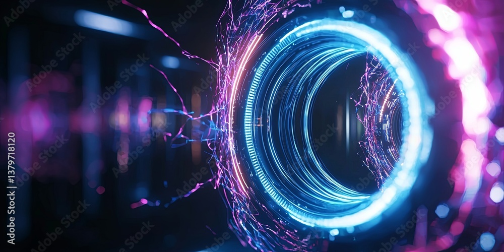 Poster a vibrant, abstract canvas pulsates with the energy of a swirling blue and white circular design, it
