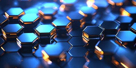 Fototapeta premium A futuristic canvas of hexagons, a symphony of geometric shapes, pulsates with an abstract energy, hinting at scientific breakthroughs, technological marvels, and medical