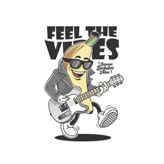 Banana rockstar cartoon mascot illustration. Suitable for logos, mascots, t-shirts, stickers and posters