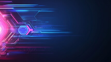 Abstract futuristic digital background with vibrant neon lines and geometric shapes
