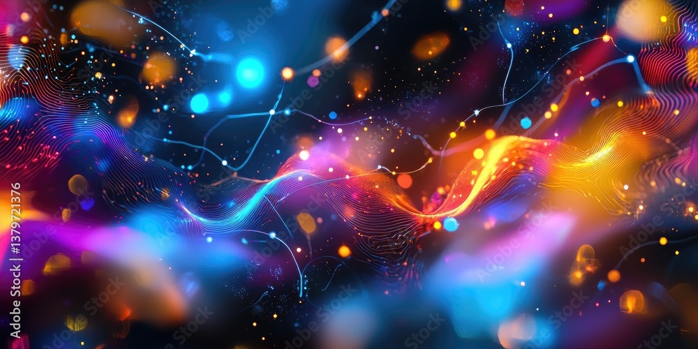 Aufkleber A futuristic backdrop of swirling nebulae, glowing circuits, and intricate code patterns, ideal for visualizing the inner workings of technology, AI, and data transmissio