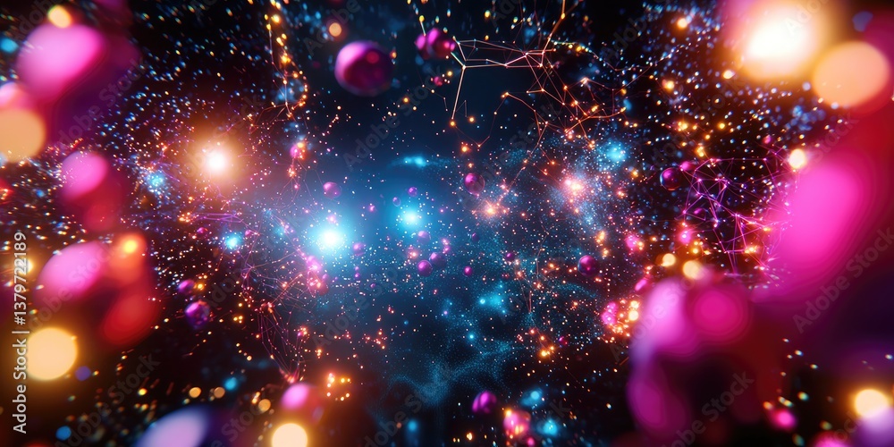 Poster A futuristic backdrop of swirling nebulae, glowing circuits, and intricate code patterns, ideal for visualizing the inner workings of technology, AI, and data transmissio