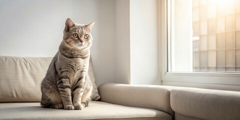 British Shorthair Cat Window Light Macro Photography - Cozy Sofa Scene