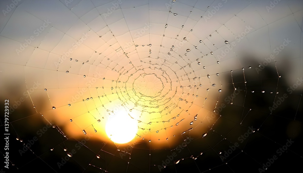 Wall mural spider web with the sun in the background
