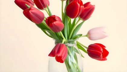 Obraz premium vase filled with red and pink tulips