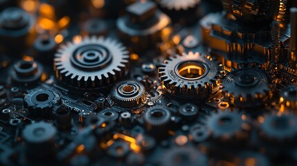 Detailed image showcasing various mechanical gears and other machine components