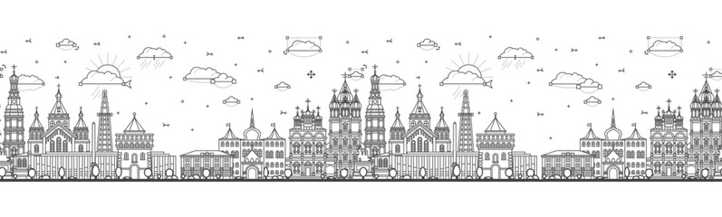 Seamless pattern with Outline Nizhny Novgorod Russia city skyline with modern and historic buildings isolated on white. Nizhny Novgorod cityscape with landmarks.