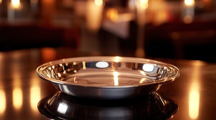 Fototapeta premium Elegant Silver Platter on a Dark Tabletop